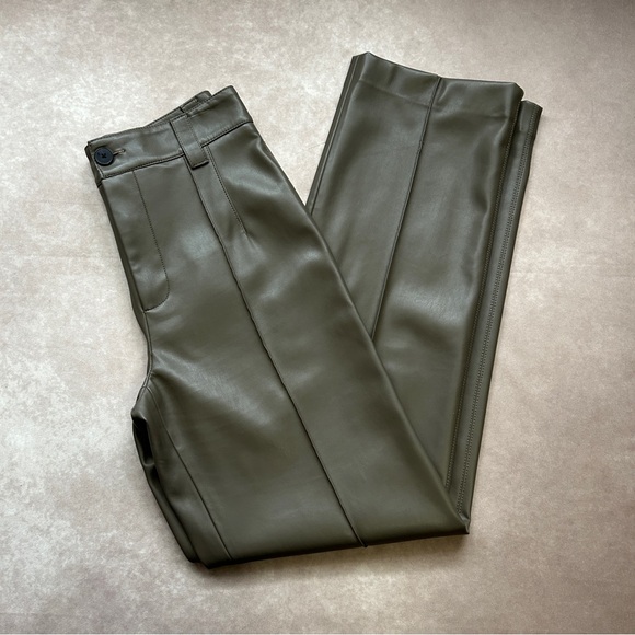 Zara Pants - NWOT Zara Vegan Faux Leather Mushroom Brown High Waisted Straight Leg Pants S